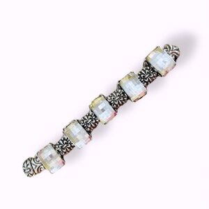 RODRIGO OTAZU Heavy Sterling Silver Crystal Chunky Ornate Panel Bracelet